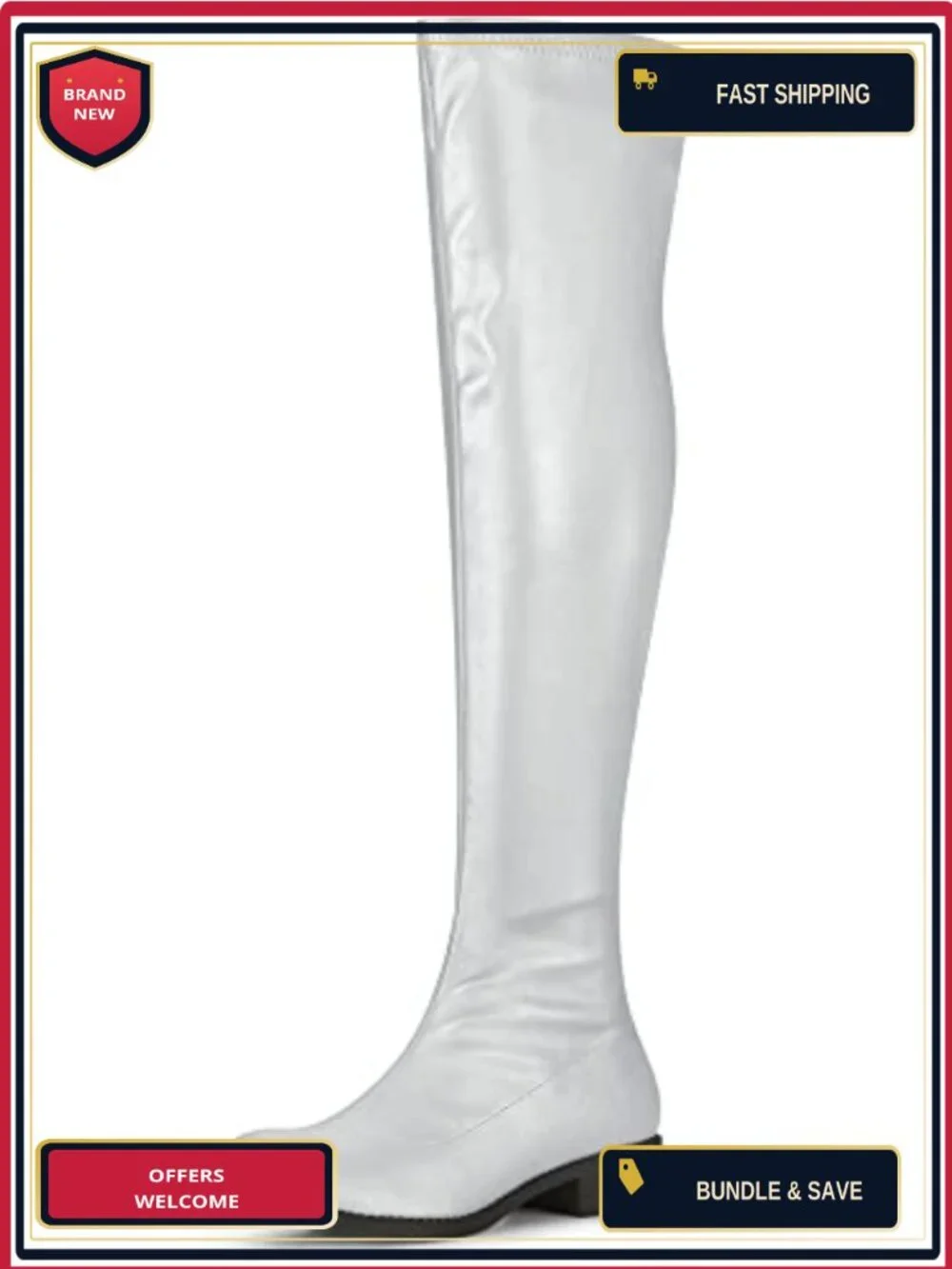 Faux Leather Over the Knee Boots Block Heel Round Toe Zip Closure Women's Thigh